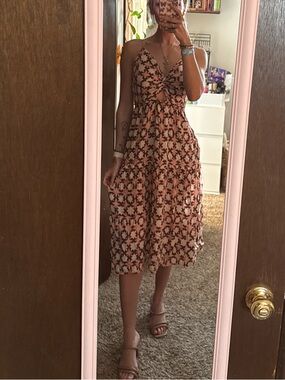 LOFT PINK/BROWN MIDI DRESS